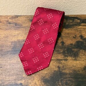 Men’s Vintage Tommy Hilfiger 100% Silk Red Diamond Grid Gold Stars Neck Tie